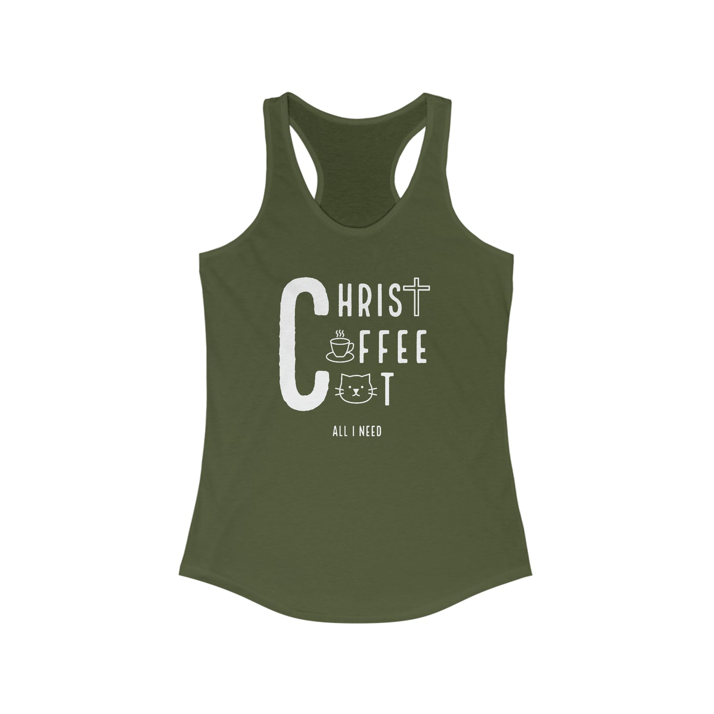 Faithful Feline Fuel: Christ, Coffee, Cat Racerback Tank