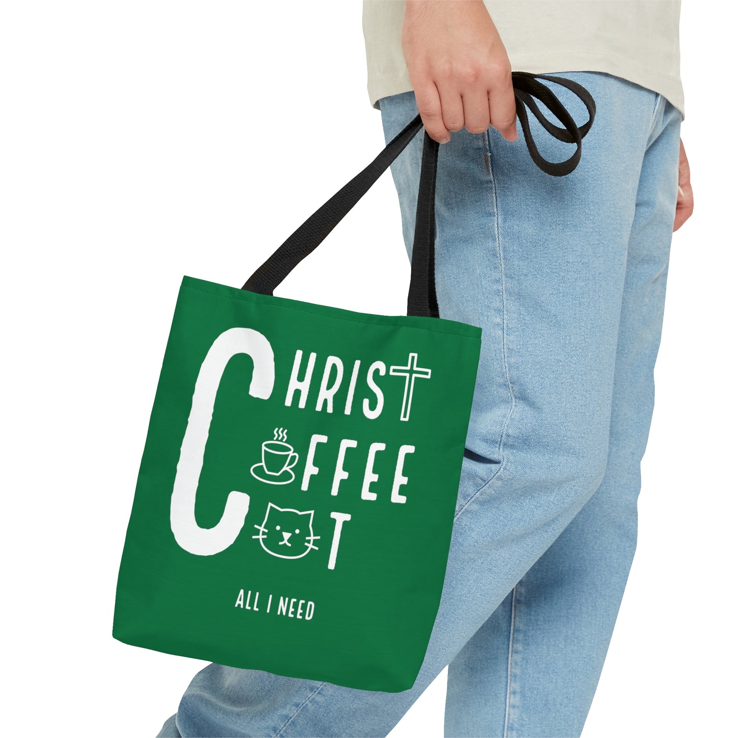 All I need! Christ, Coffee, Cat: Tote Bag (Irish Green)