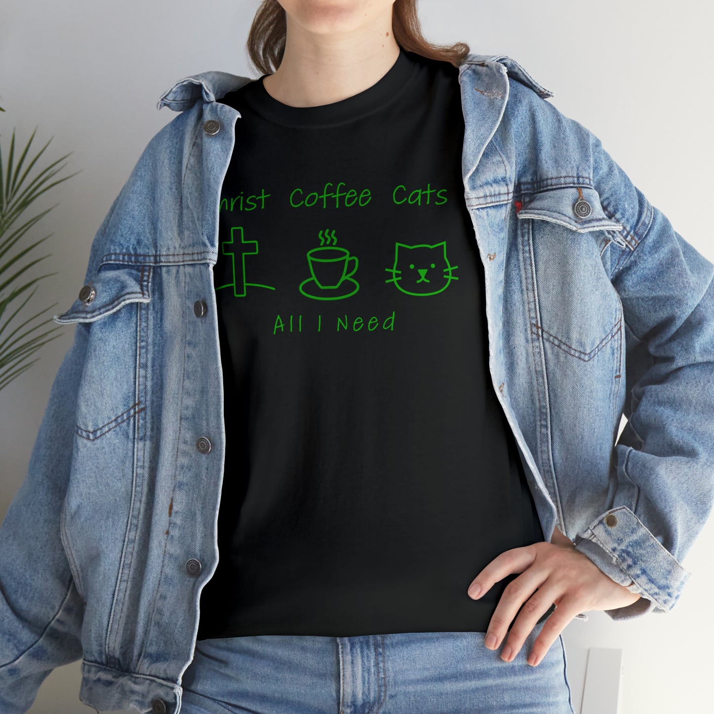 ALL I NEED! Christ, Coffee, Cats-Unisex Heavy Cotton Tee - Show Your Christian Boldness with Style!