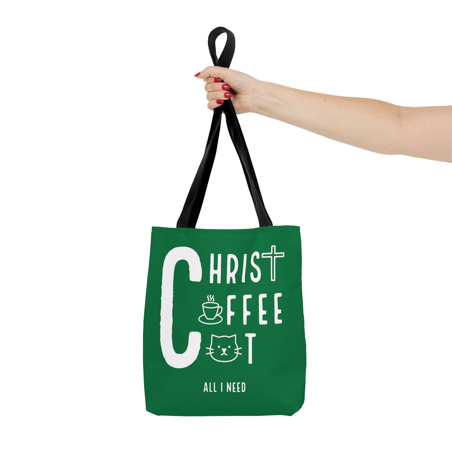 All I need! Christ, Coffee, Cat: Tote Bag (Irish Green)