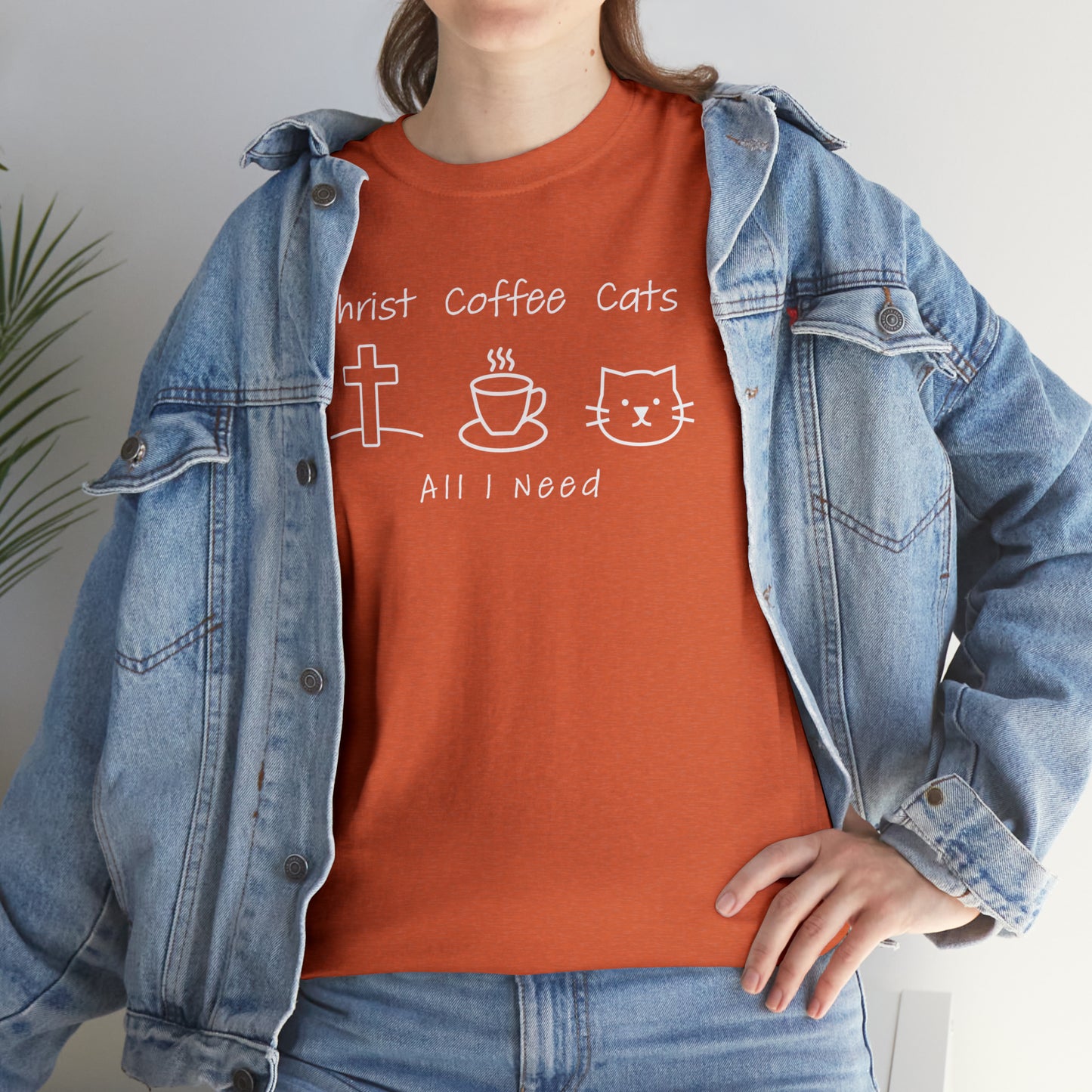 ALL I NEED! Christ, Coffee, Cats-Unisex Heavy Cotton Tee - Show Your Christian Boldness with Style!