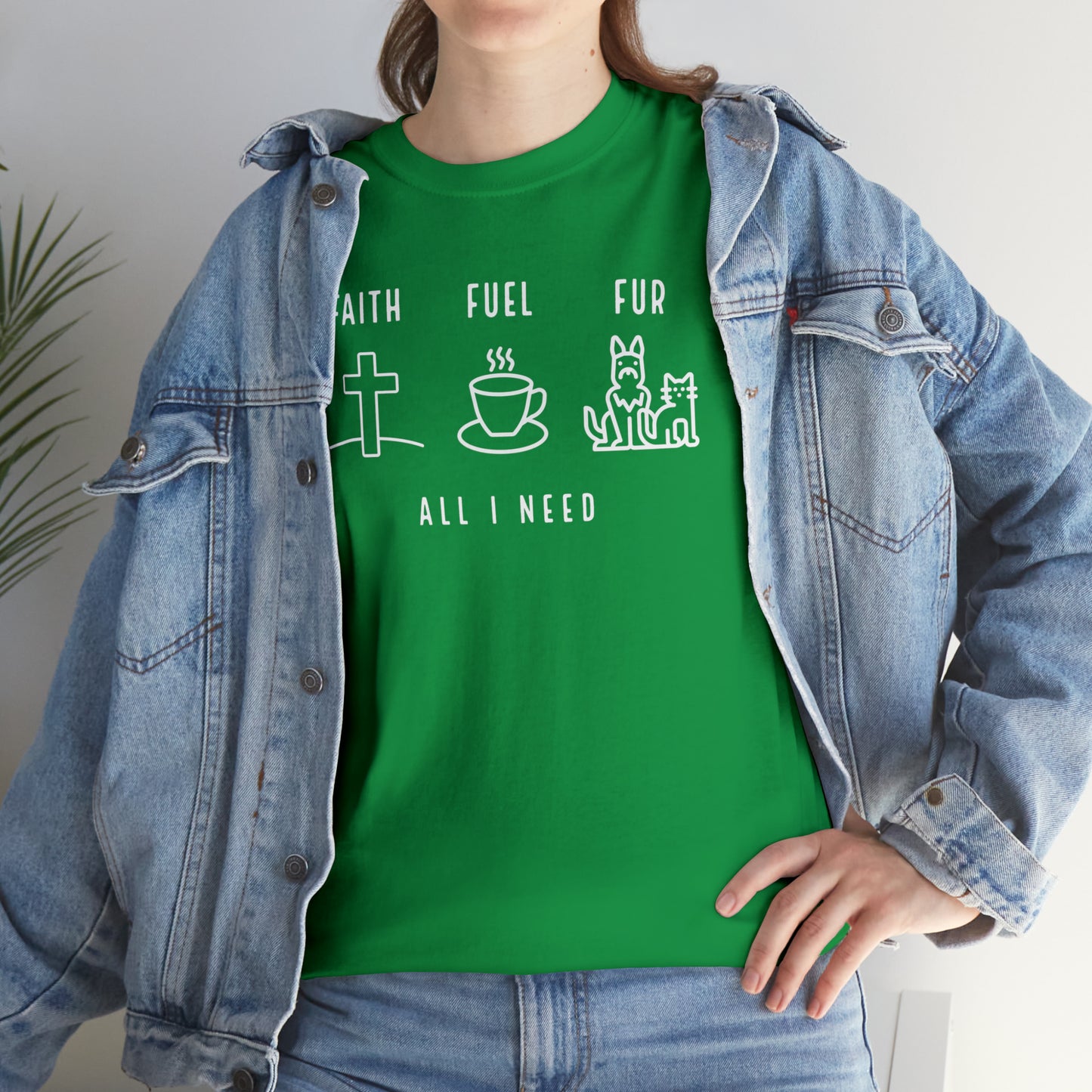 ALL I NEED! Faith, Fuel, Fur-Unisex Heavy Cotton Tee - Show Your Christian Boldness with Style!