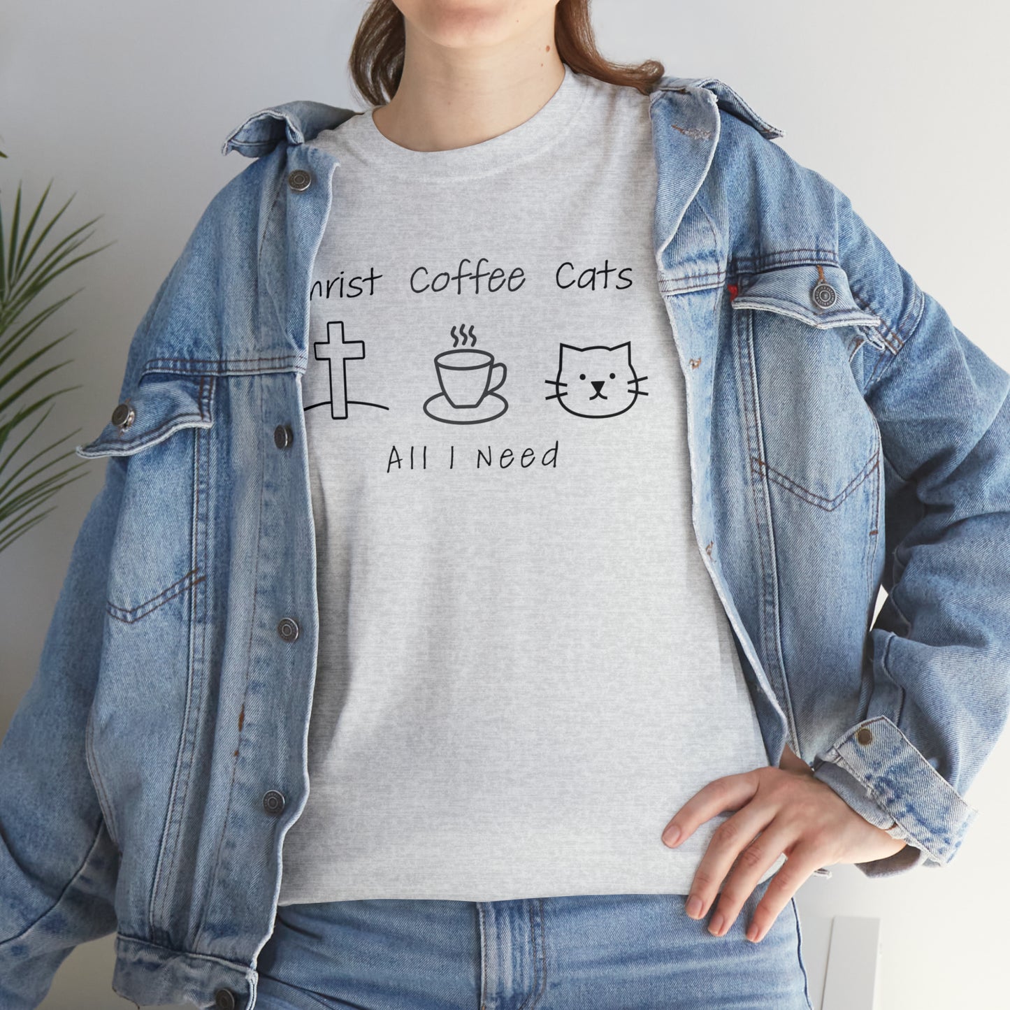 ALL I NEED! Christ, Coffee, Cats-Unisex Heavy Cotton Tee - Show Your Christian Boldness with Style!