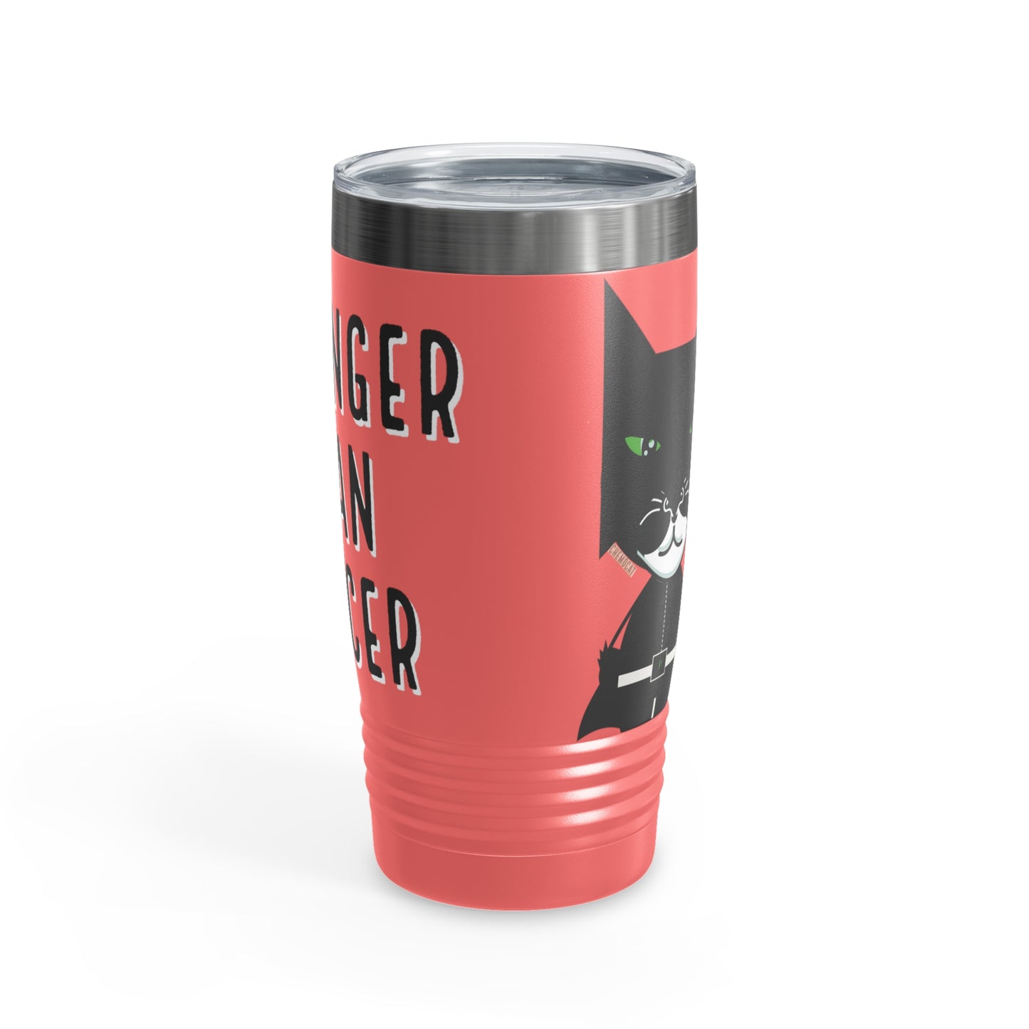 Chemo Cat Tumbler: Stronger than Cancer - 20oz Stainless Steel Ringneck Tumbler for Resilient Warriors