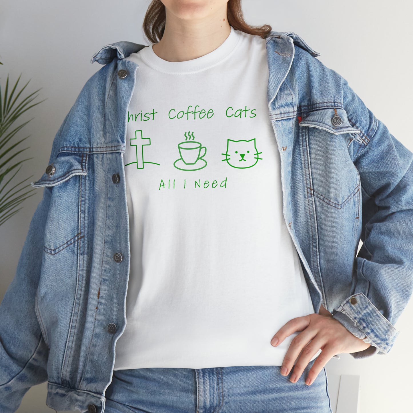 ALL I NEED! Christ, Coffee, Cats-Unisex Heavy Cotton Tee - Show Your Christian Boldness with Style!