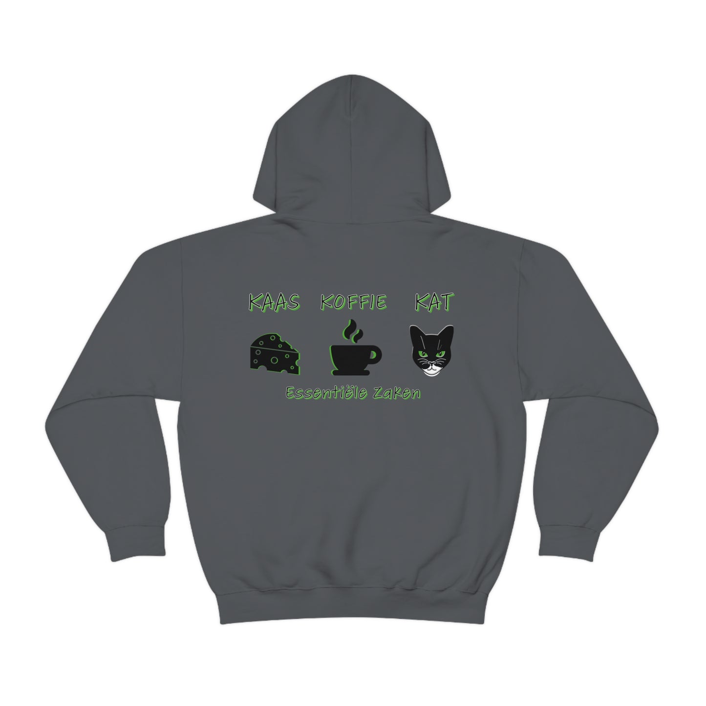 "Kaas, Koffie, Kat" Essentials Hoodie: Embrace Amsterdam's Essence in Style!