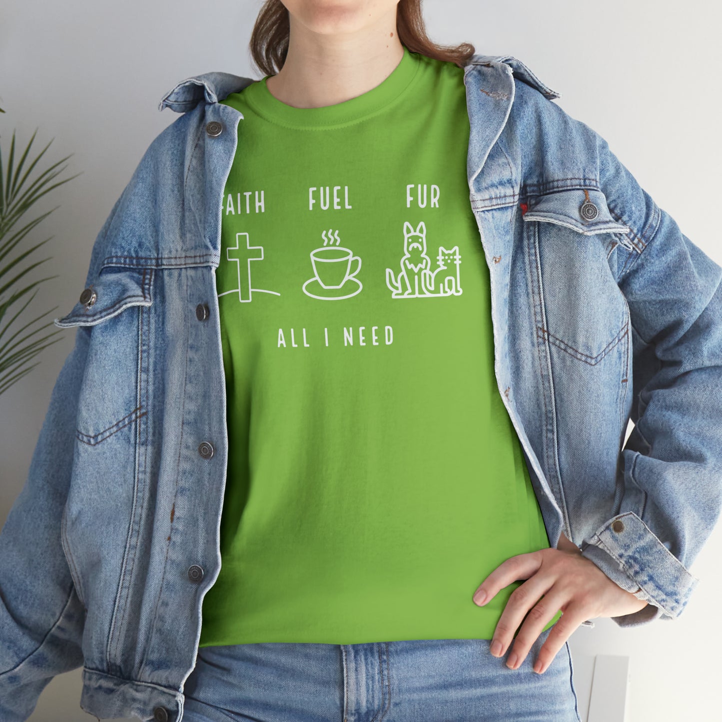 ALL I NEED! Faith, Fuel, Fur-Unisex Heavy Cotton Tee - Show Your Christian Boldness with Style!