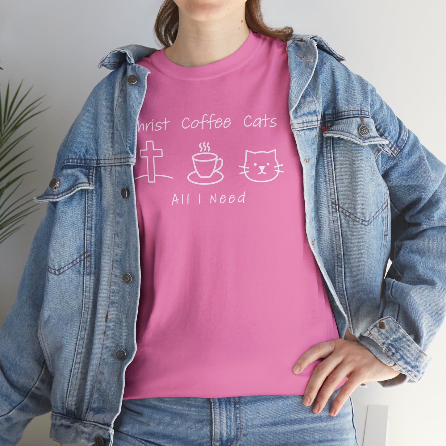 ALL I NEED! Christ, Coffee, Cats-Unisex Heavy Cotton Tee - Show Your Christian Boldness with Style!