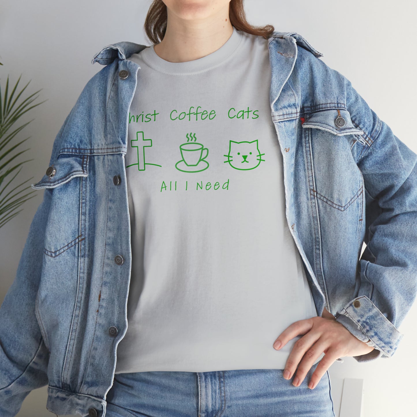 ALL I NEED! Christ, Coffee, Cats-Unisex Heavy Cotton Tee - Show Your Christian Boldness with Style!