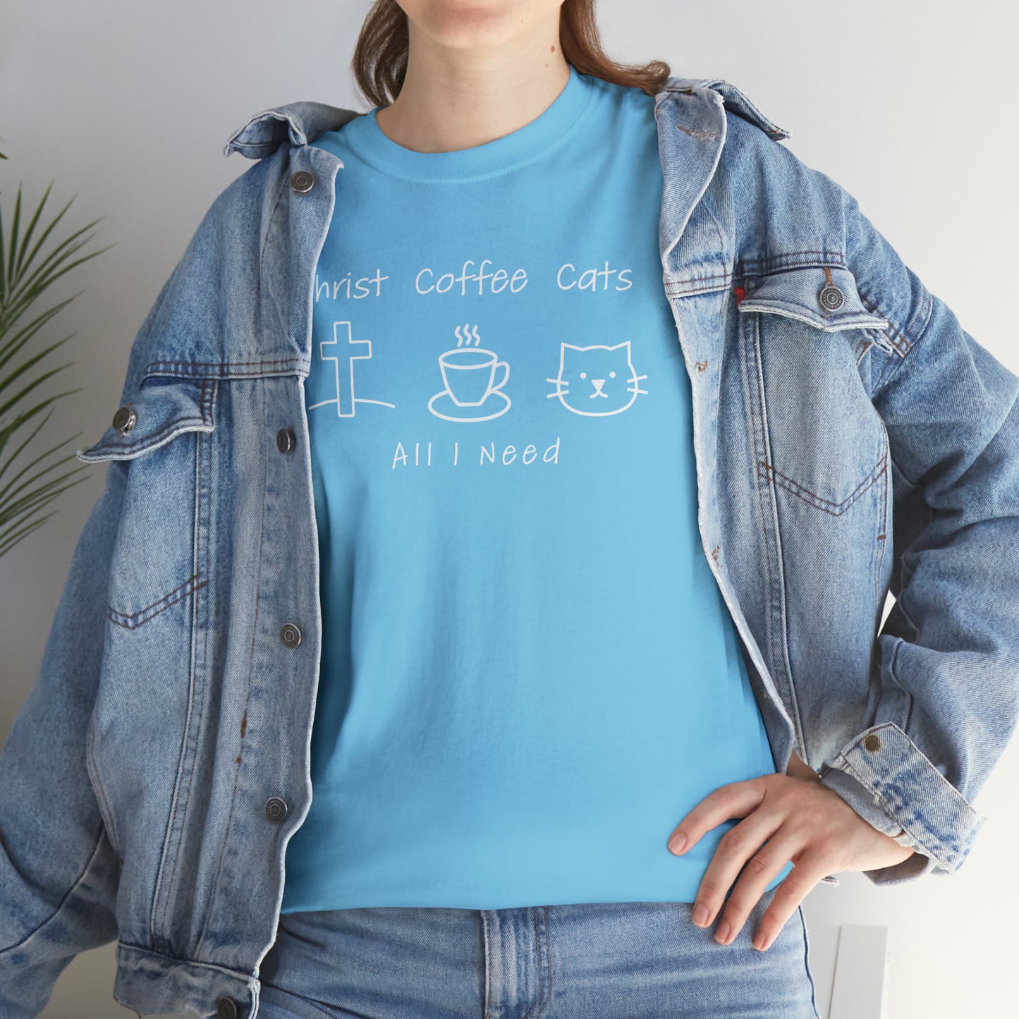 ALL I NEED! Christ, Coffee, Cats-Unisex Heavy Cotton Tee - Show Your Christian Boldness with Style!