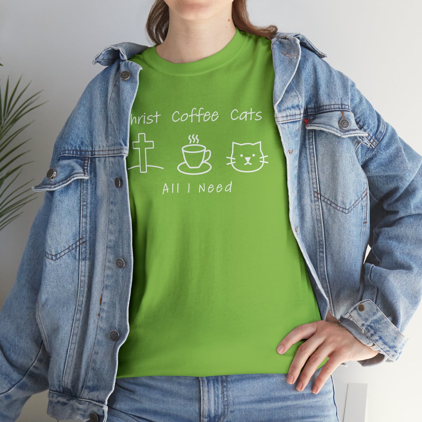 ALL I NEED! Christ, Coffee, Cats-Unisex Heavy Cotton Tee - Show Your Christian Boldness with Style!