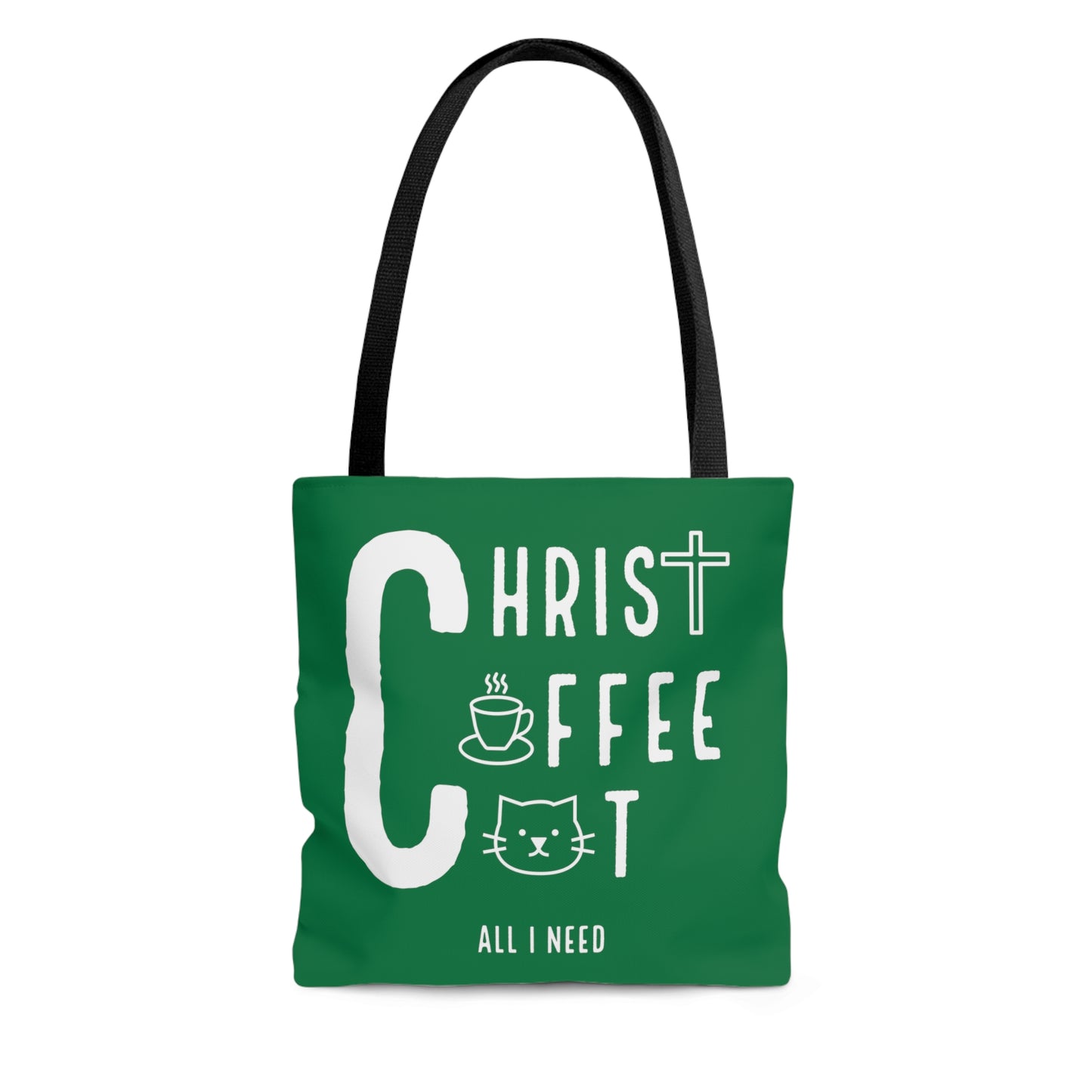 All I need! Christ, Coffee, Cat: Tote Bag (Irish Green)