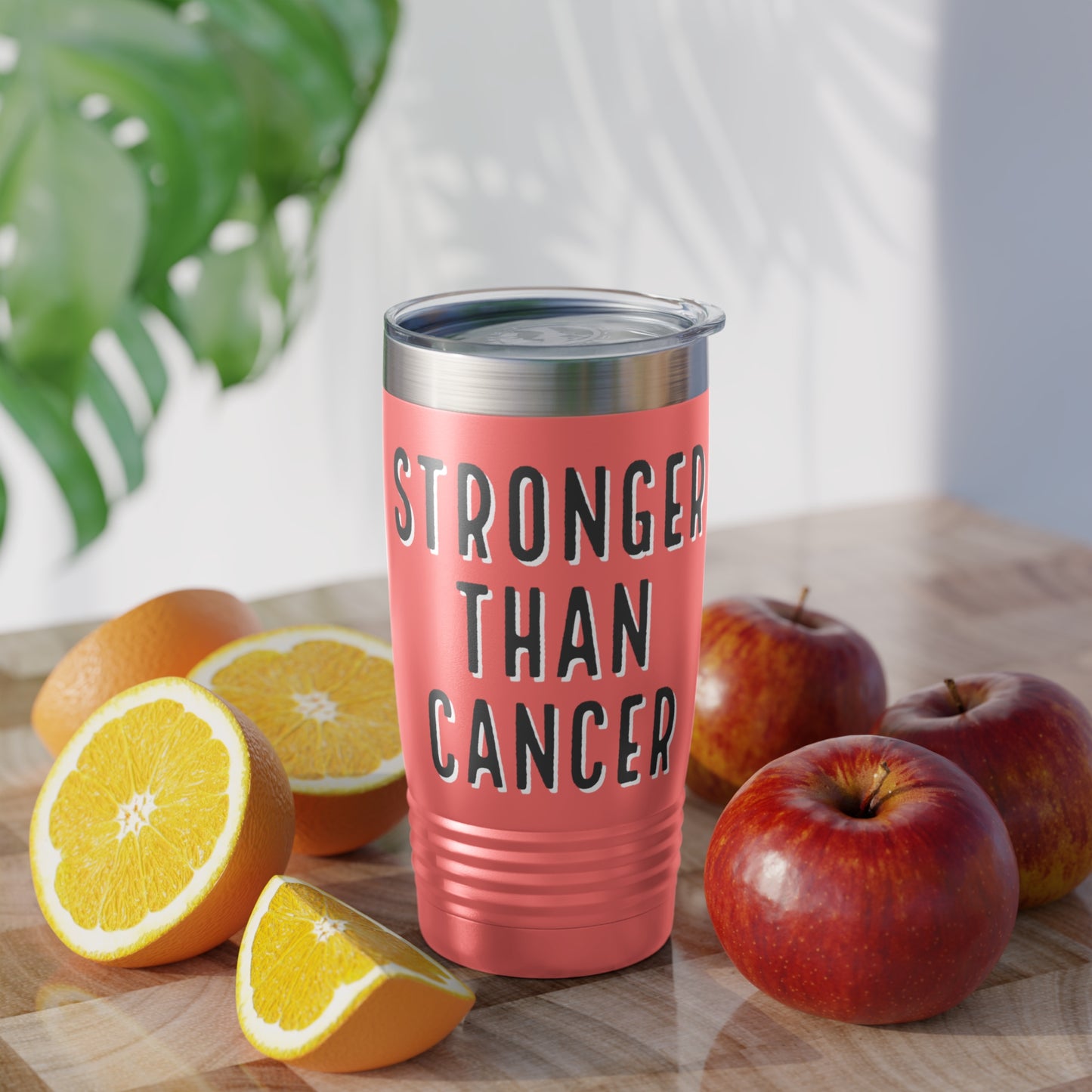 Chemo Cat Tumbler: Stronger than Cancer - 20oz Stainless Steel Ringneck Tumbler for Resilient Warriors