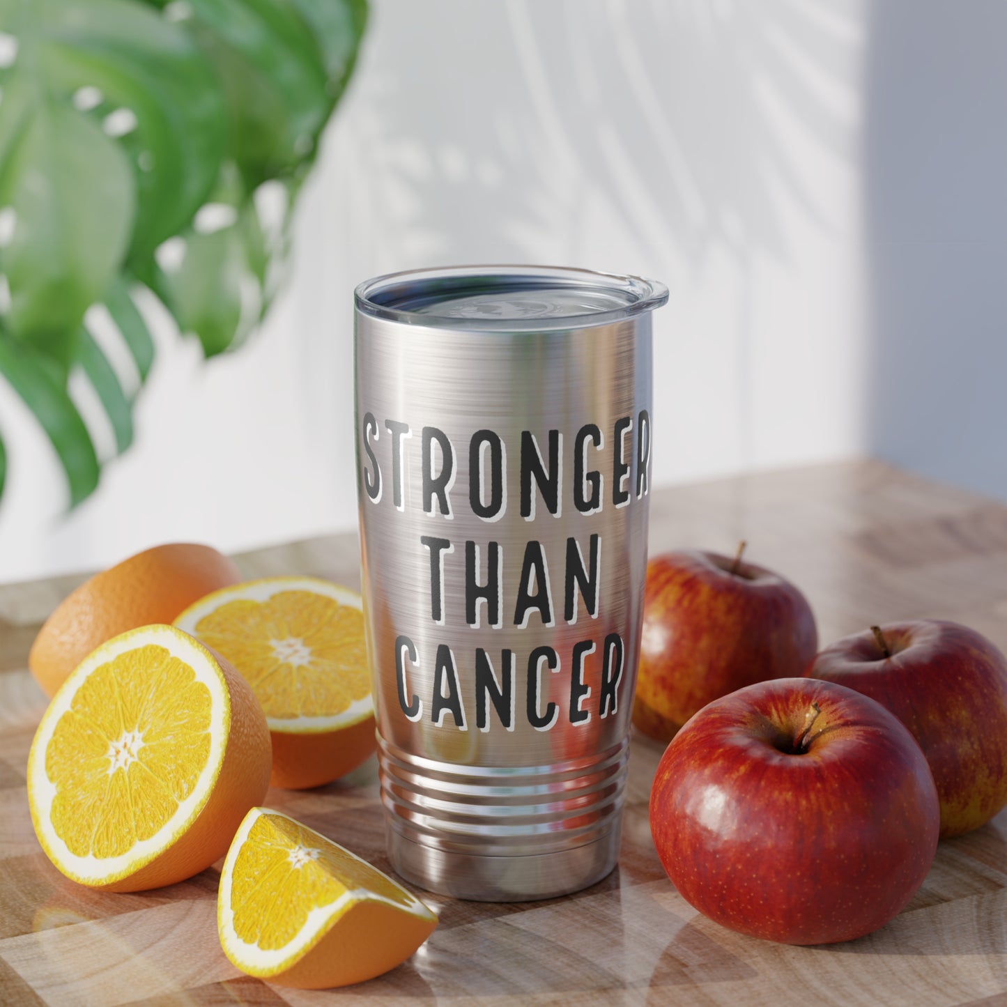 Chemo Cat Tumbler: Stronger than Cancer - 20oz Stainless Steel Ringneck Tumbler for Resilient Warriors