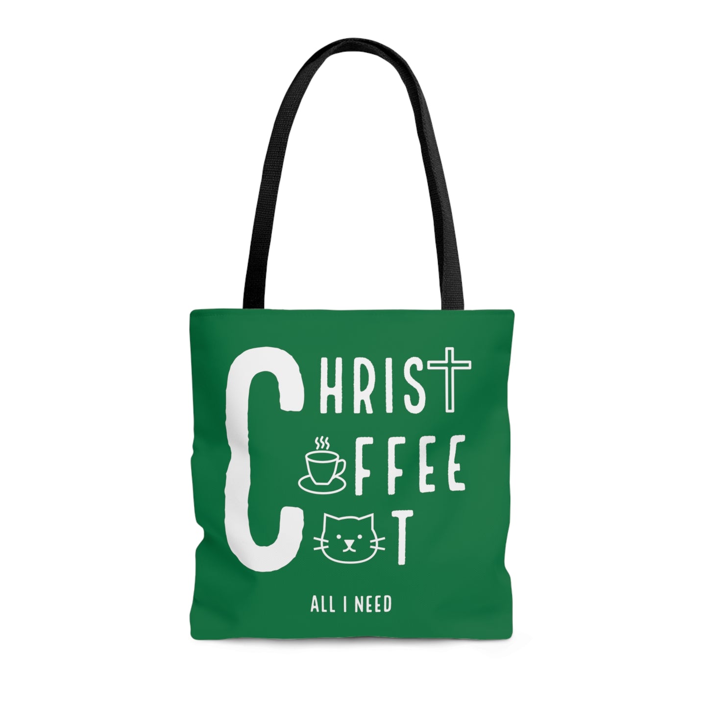 All I need! Christ, Coffee, Cat: Tote Bag (Irish Green)