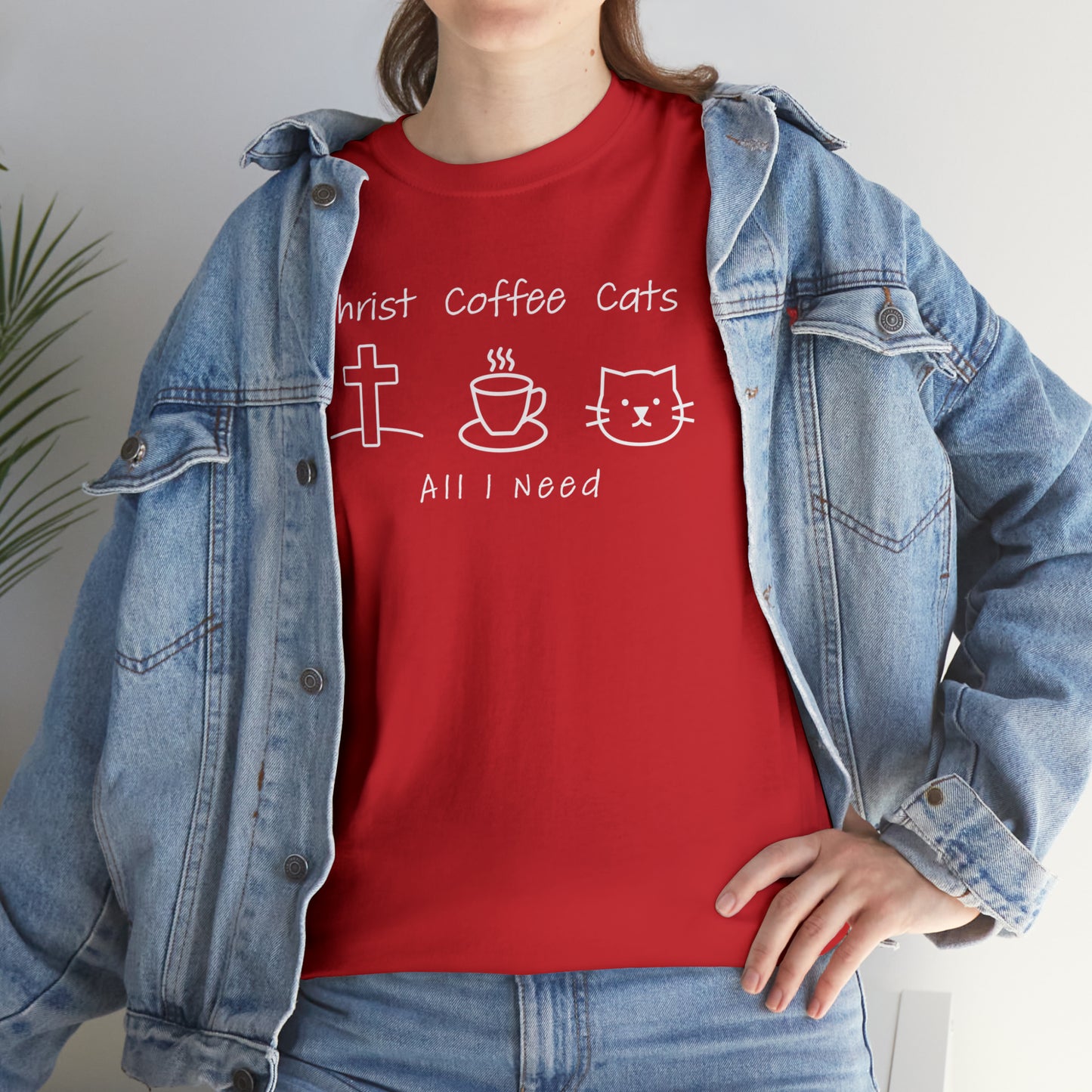 ALL I NEED! Christ, Coffee, Cats-Unisex Heavy Cotton Tee - Show Your Christian Boldness with Style!