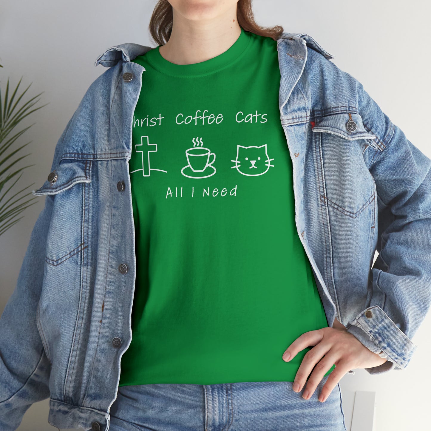 ALL I NEED! Christ, Coffee, Cats-Unisex Heavy Cotton Tee - Show Your Christian Boldness with Style!