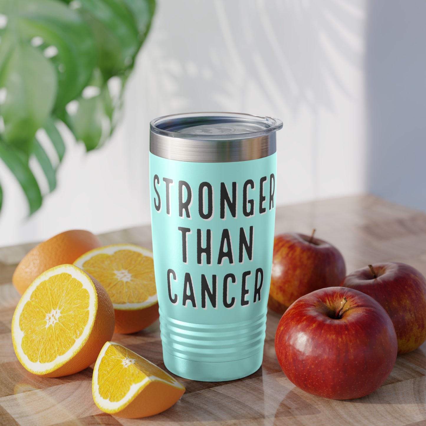 Chemo Cat Tumbler: Stronger than Cancer - 20oz Stainless Steel Ringneck Tumbler for Resilient Warriors