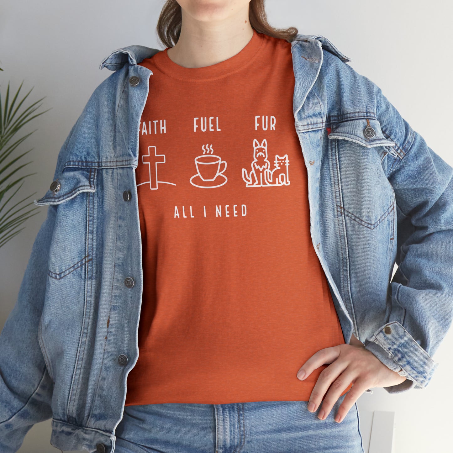 ALL I NEED! Faith, Fuel, Fur-Unisex Heavy Cotton Tee - Show Your Christian Boldness with Style!