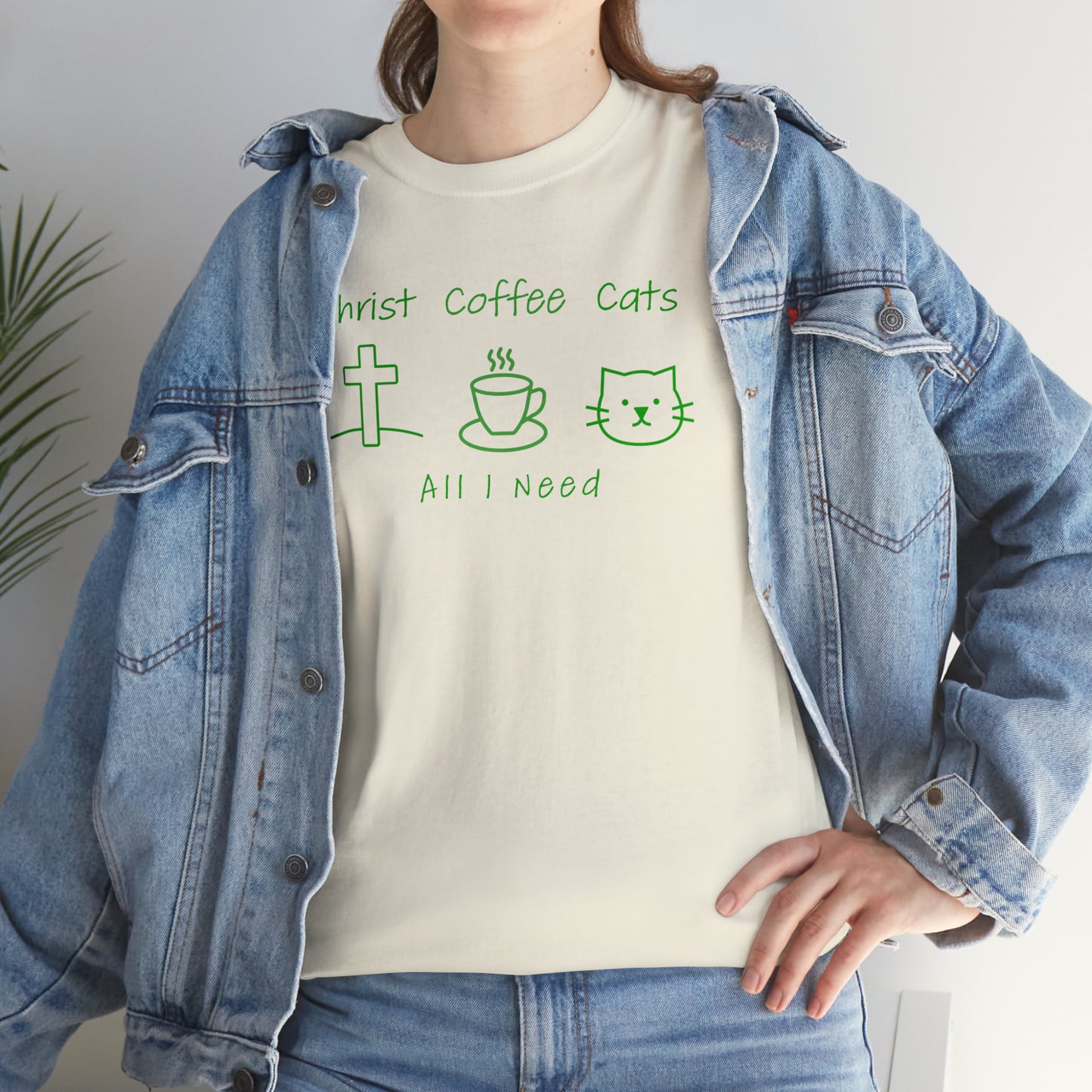 ALL I NEED! Christ, Coffee, Cats-Unisex Heavy Cotton Tee - Show Your Christian Boldness with Style!