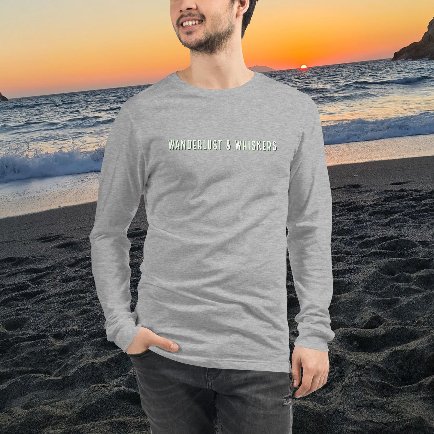 Wanderlust & Whiskers-Unisex Long Sleeve Tee