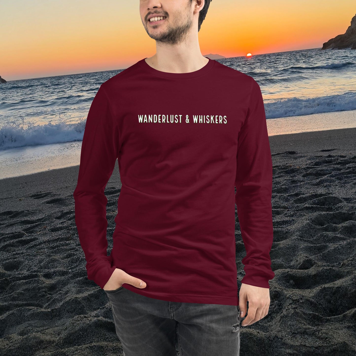 Wanderlust & Whiskers-Unisex Long Sleeve Tee