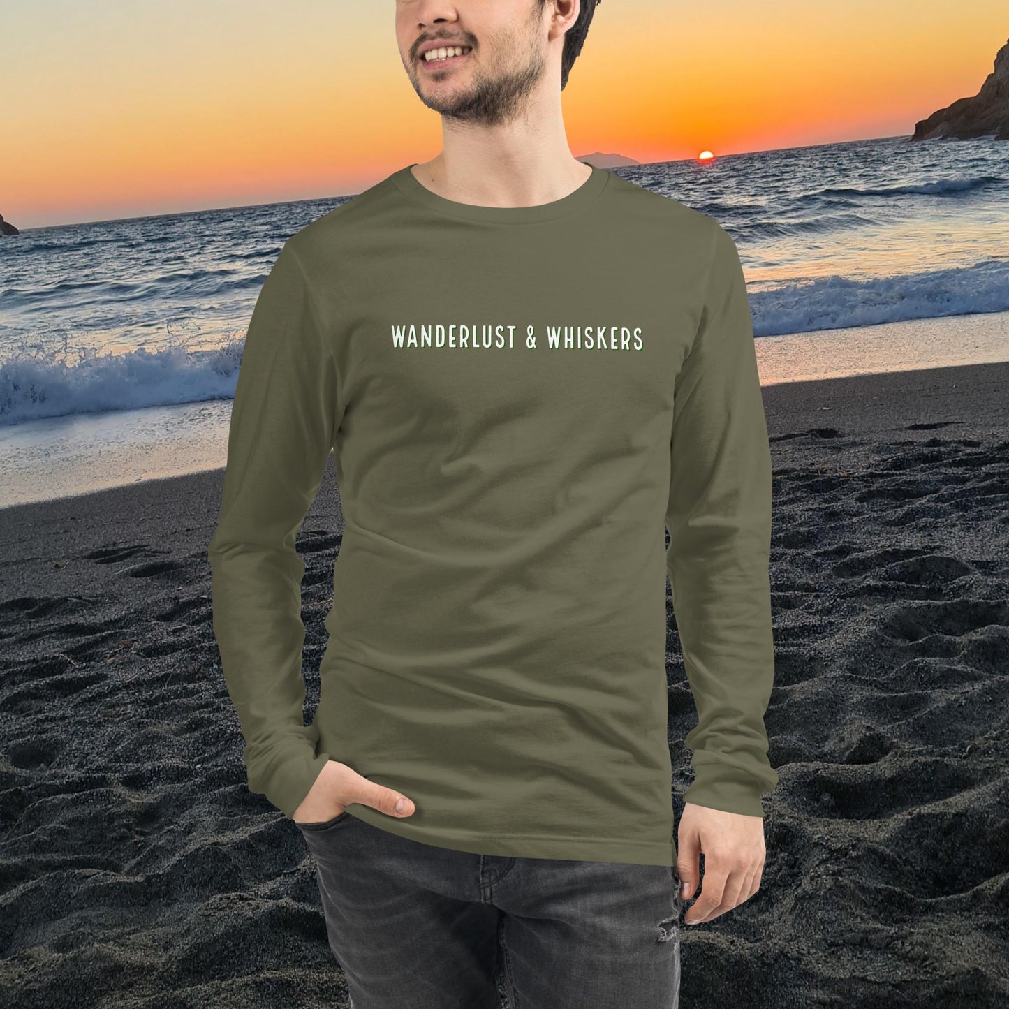 Wanderlust & Whiskers-Unisex Long Sleeve Tee