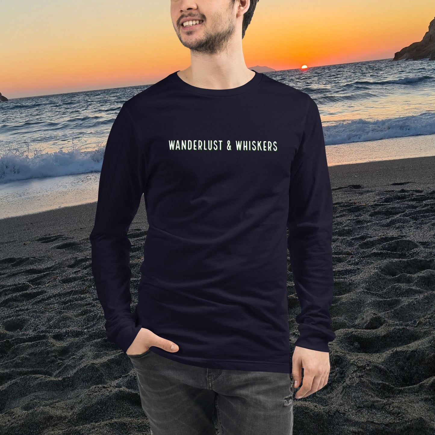 Wanderlust & Whiskers-Unisex Long Sleeve Tee