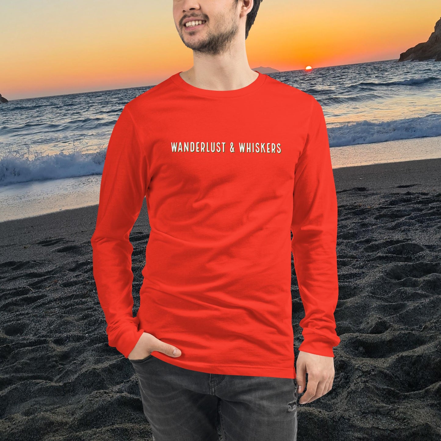 Wanderlust & Whiskers-Unisex Long Sleeve Tee