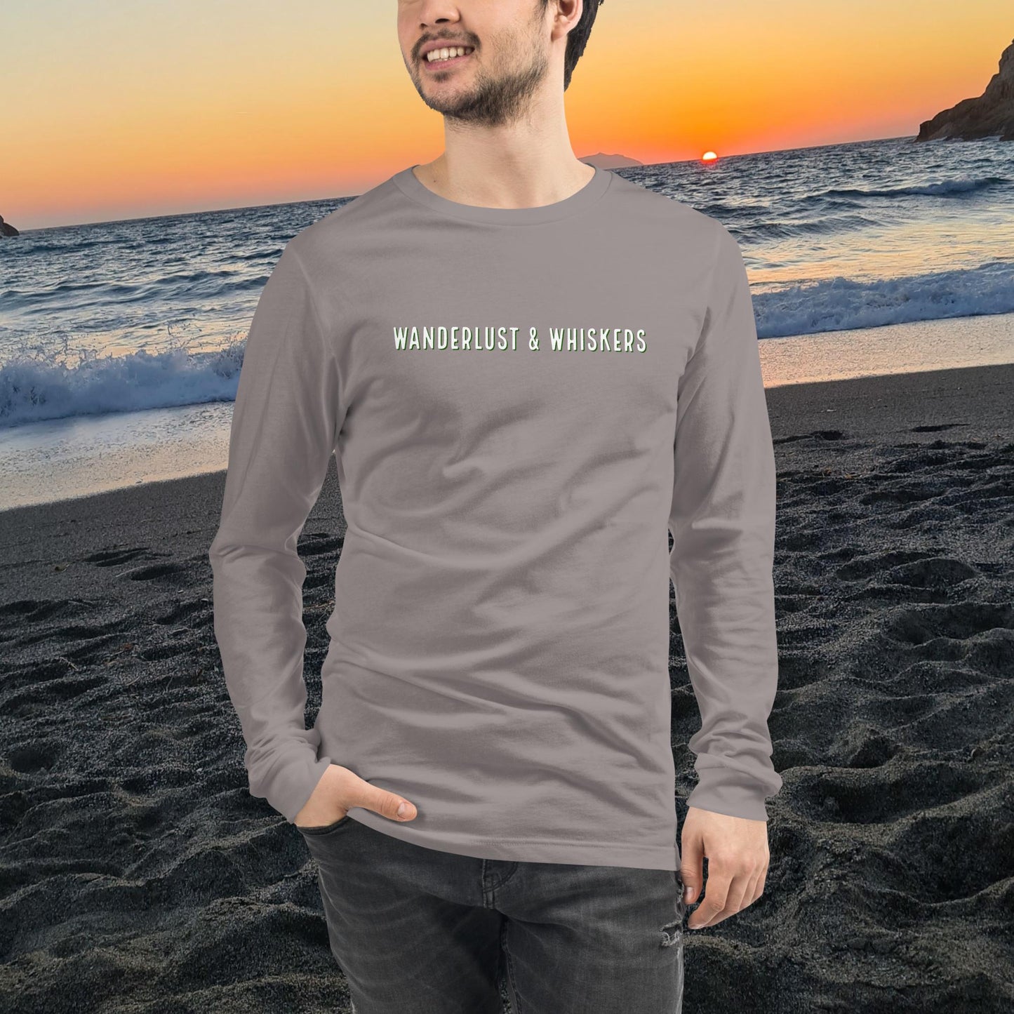 Wanderlust & Whiskers-Unisex Long Sleeve Tee