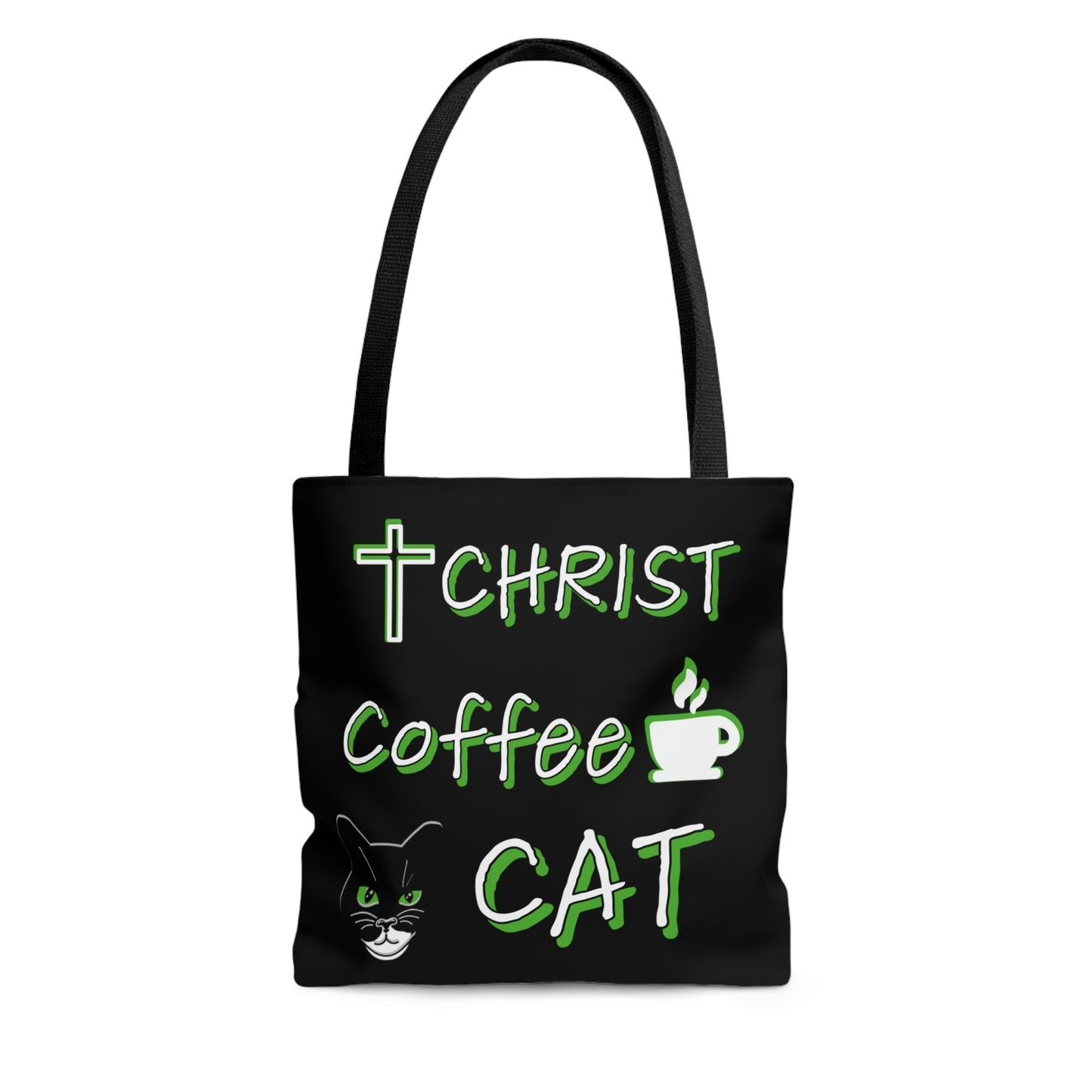 Christ, Coffee, Cat: Tote Bag (Black and Green)