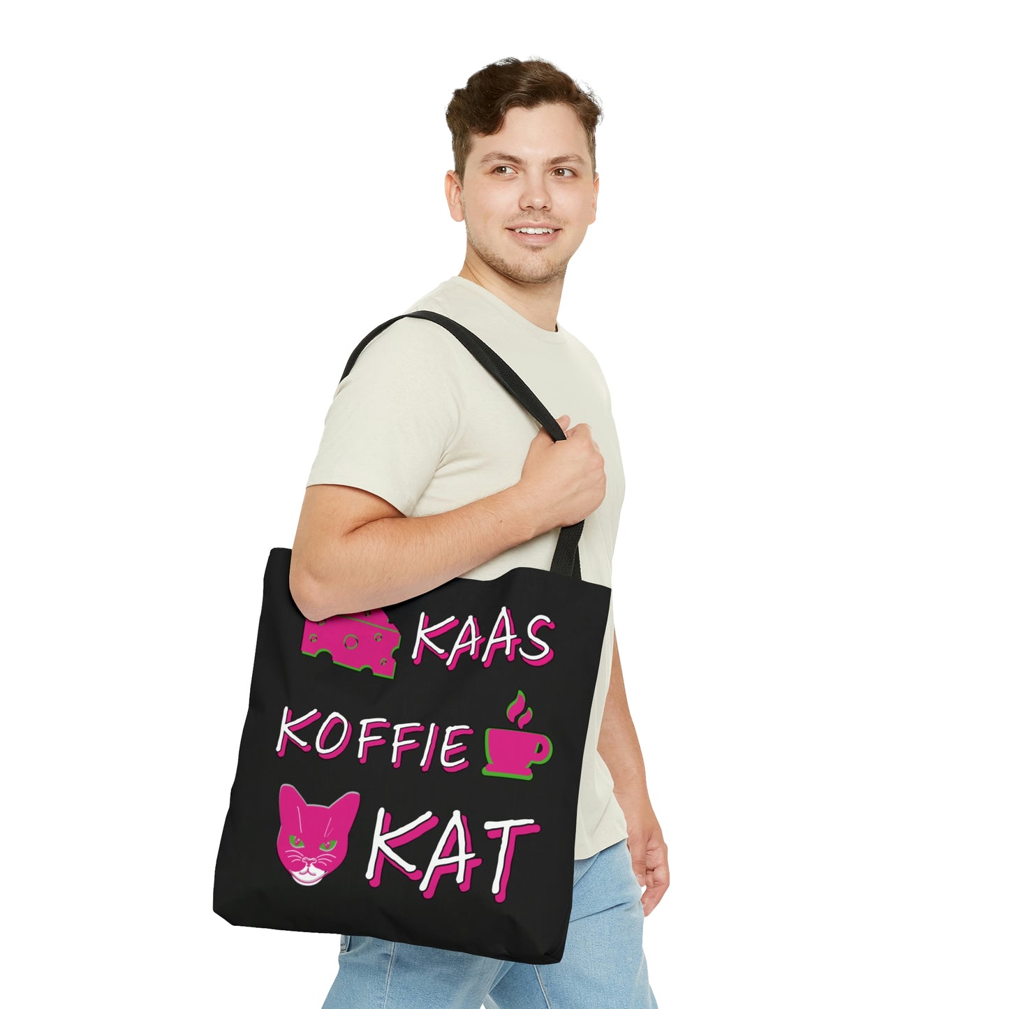 Kaas, Koffie, Kat: Tote Bag (Pink and Green)