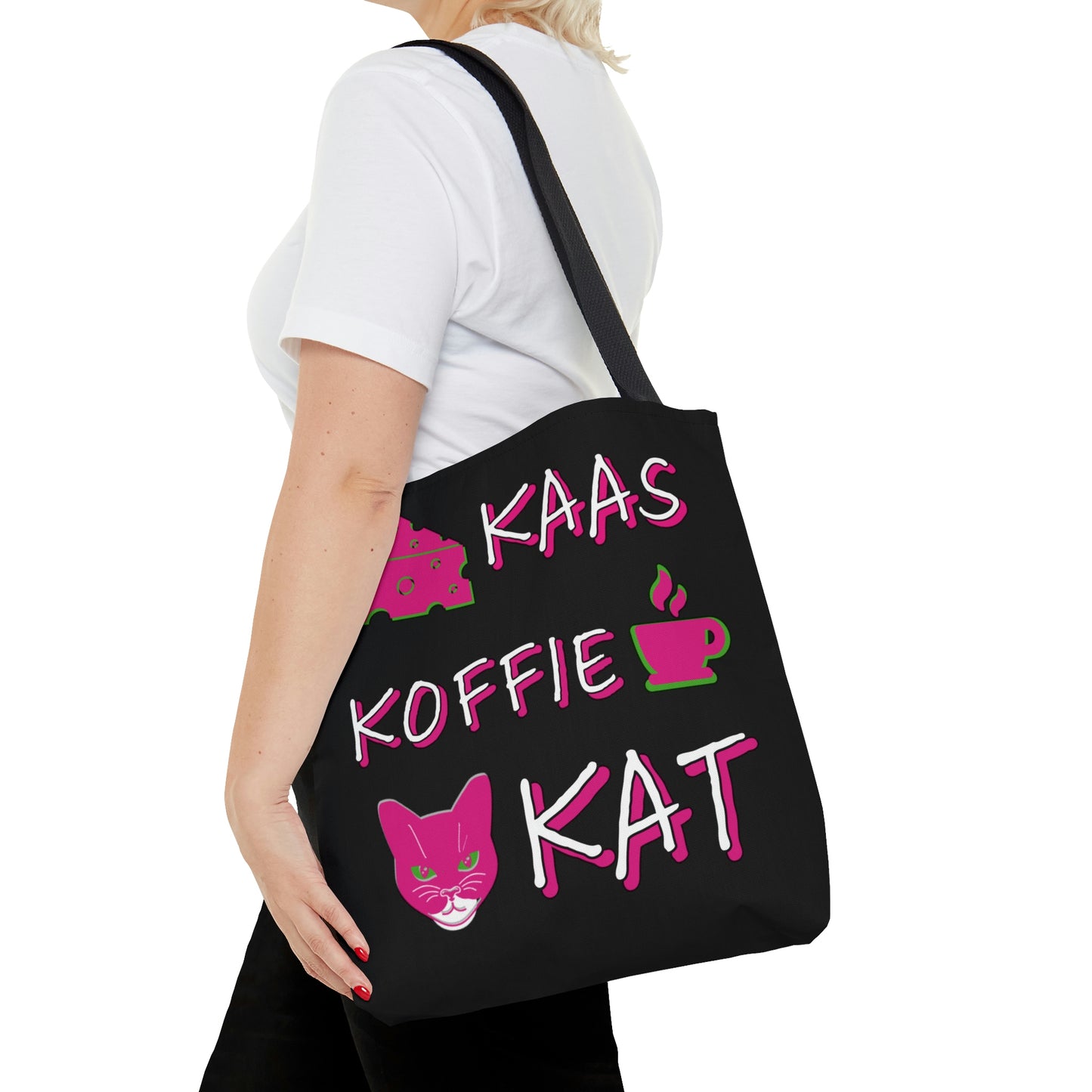 Kaas, Koffie, Kat: Tote Bag (Pink and Green)