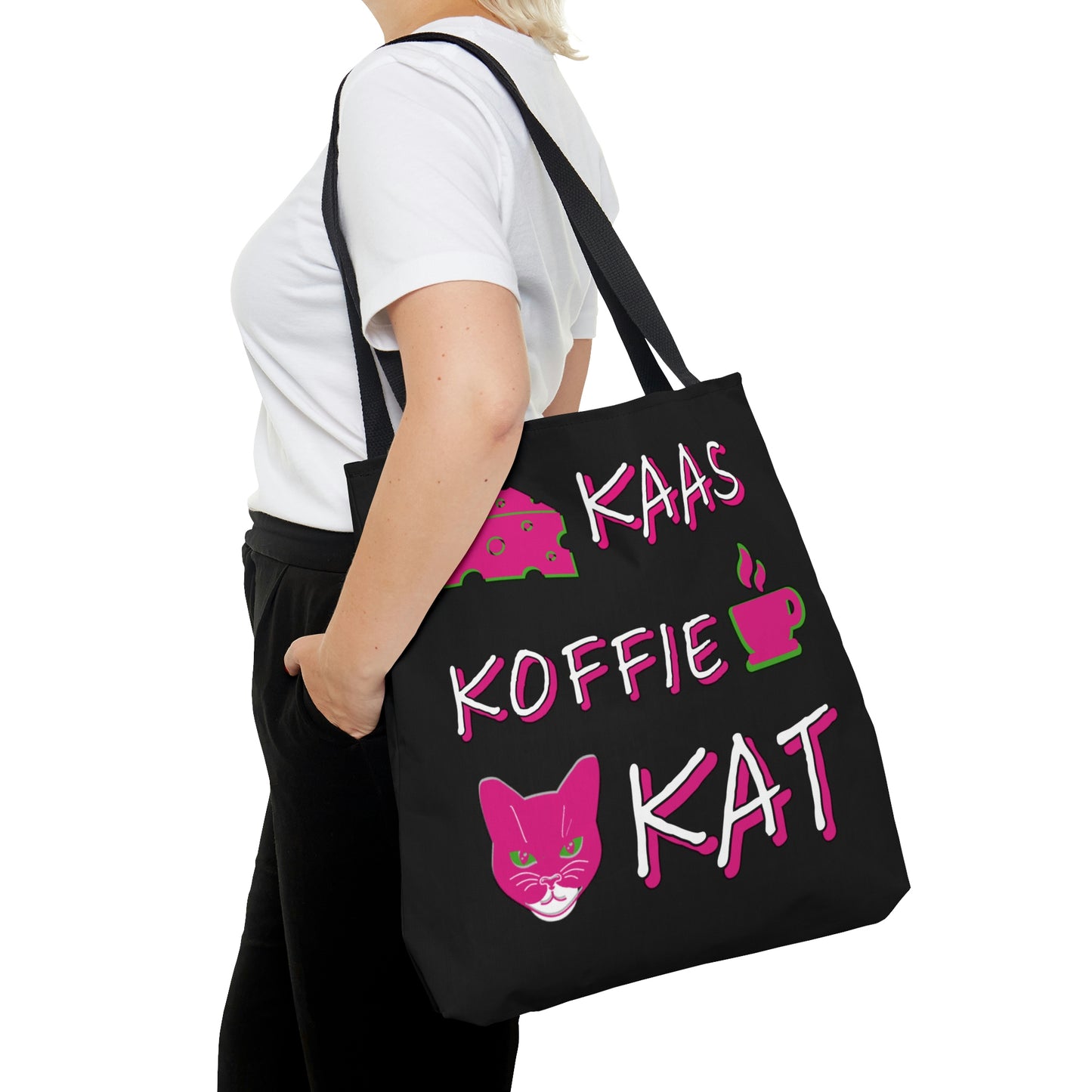 Kaas, Koffie, Kat: Tote Bag (Pink and Green)