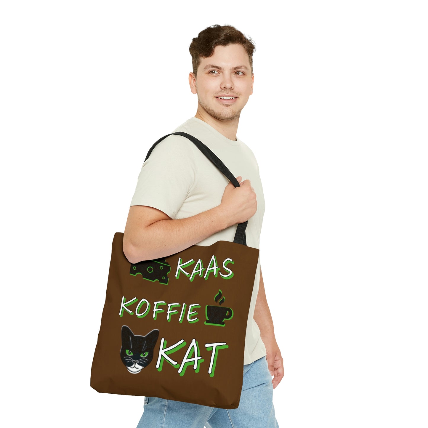 Kaas, Koffie, Kat: Tote Bag (Brown and Green)