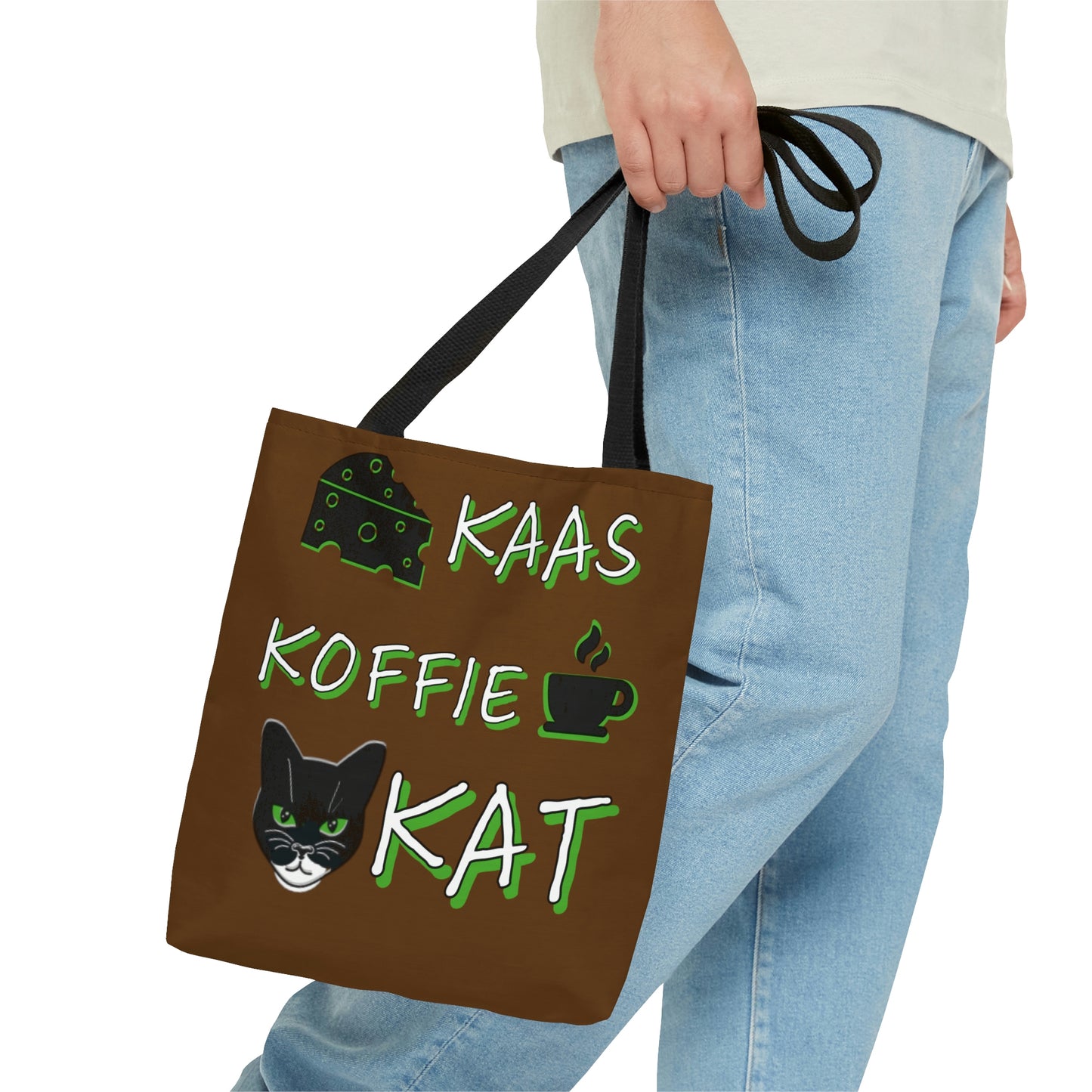 Kaas, Koffie, Kat: Tote Bag (Brown and Green)