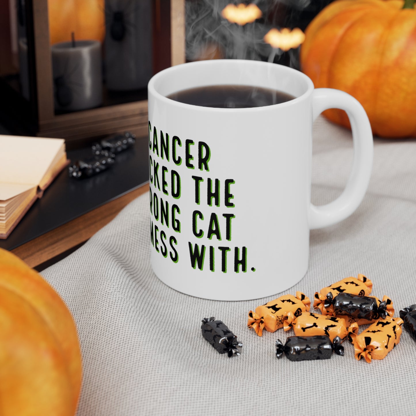 Chemo Cat Coffee Mug: Cancer Picked the Wrong Cat to Mess With - Inspiring and Empowering Ceramic Mug for Cancer Fighters