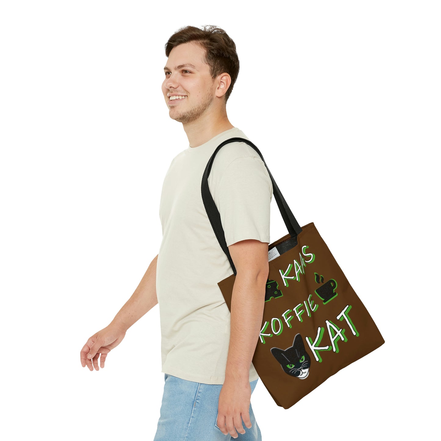 Kaas, Koffie, Kat: Tote Bag (Brown and Green)