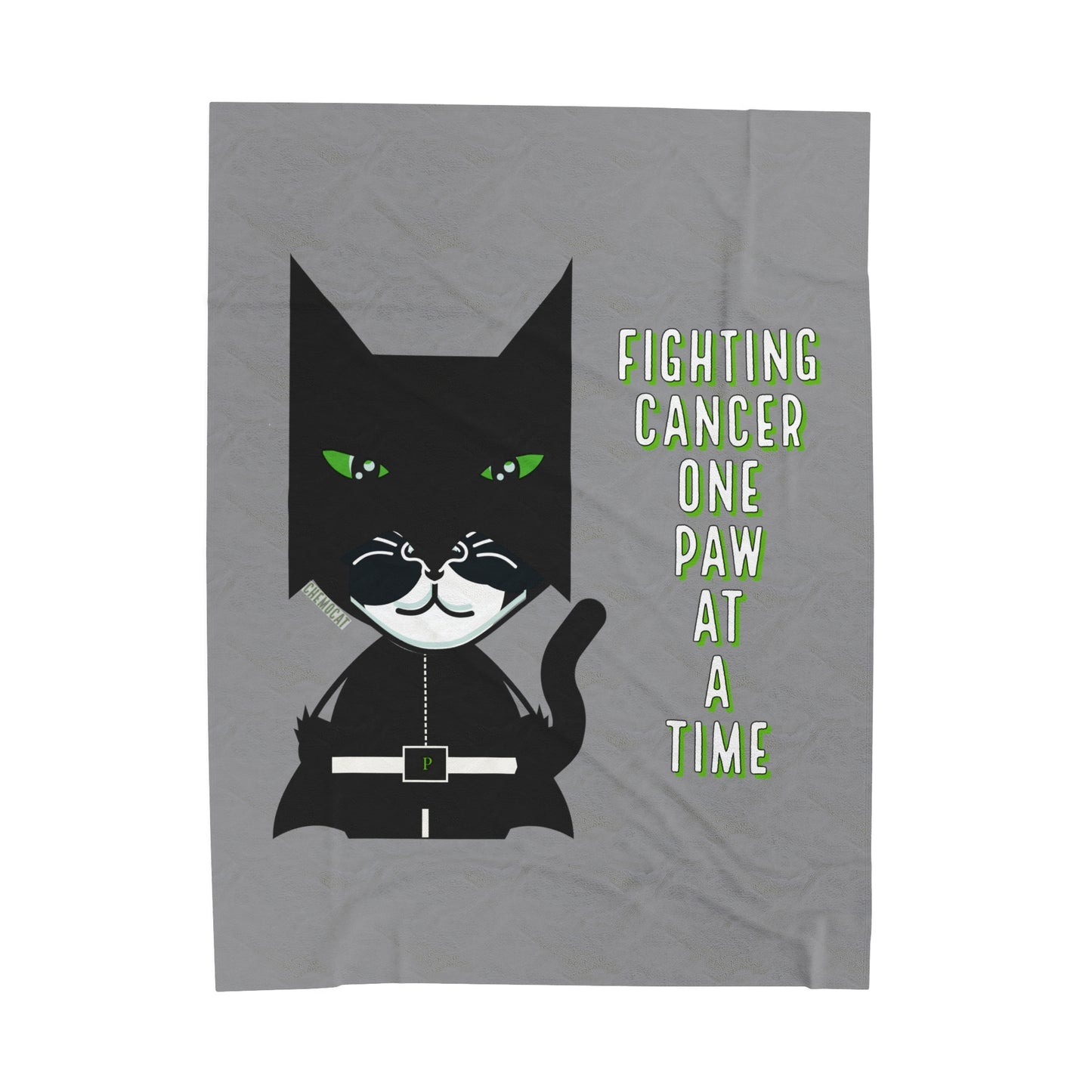 Chemo Cat Plush Velveteen Blanket Grey: Fighting Cancer One Paw at a Time - Cozy Home Décor