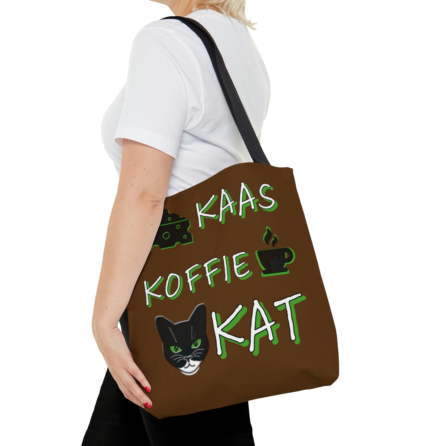 Kaas, Koffie, Kat: Tote Bag (Brown and Green)