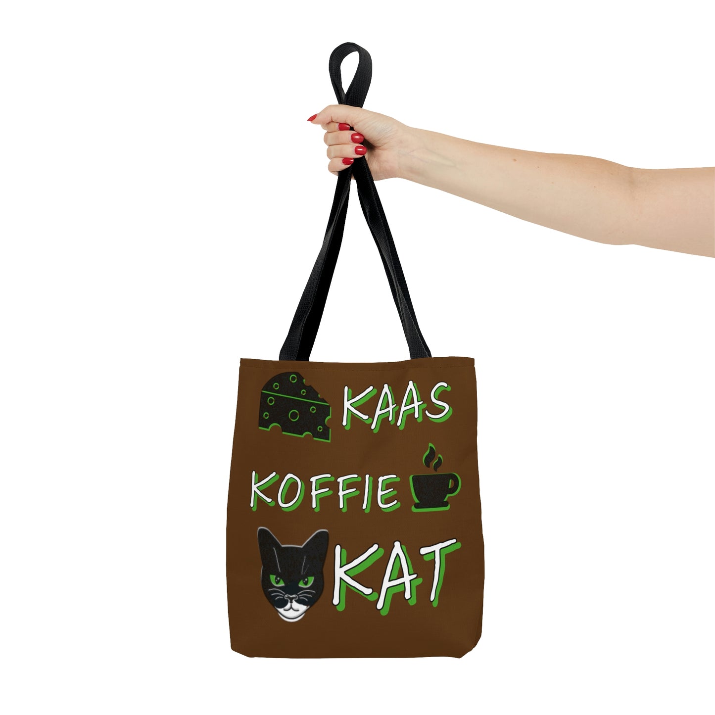 Kaas, Koffie, Kat: Tote Bag (Brown and Green)