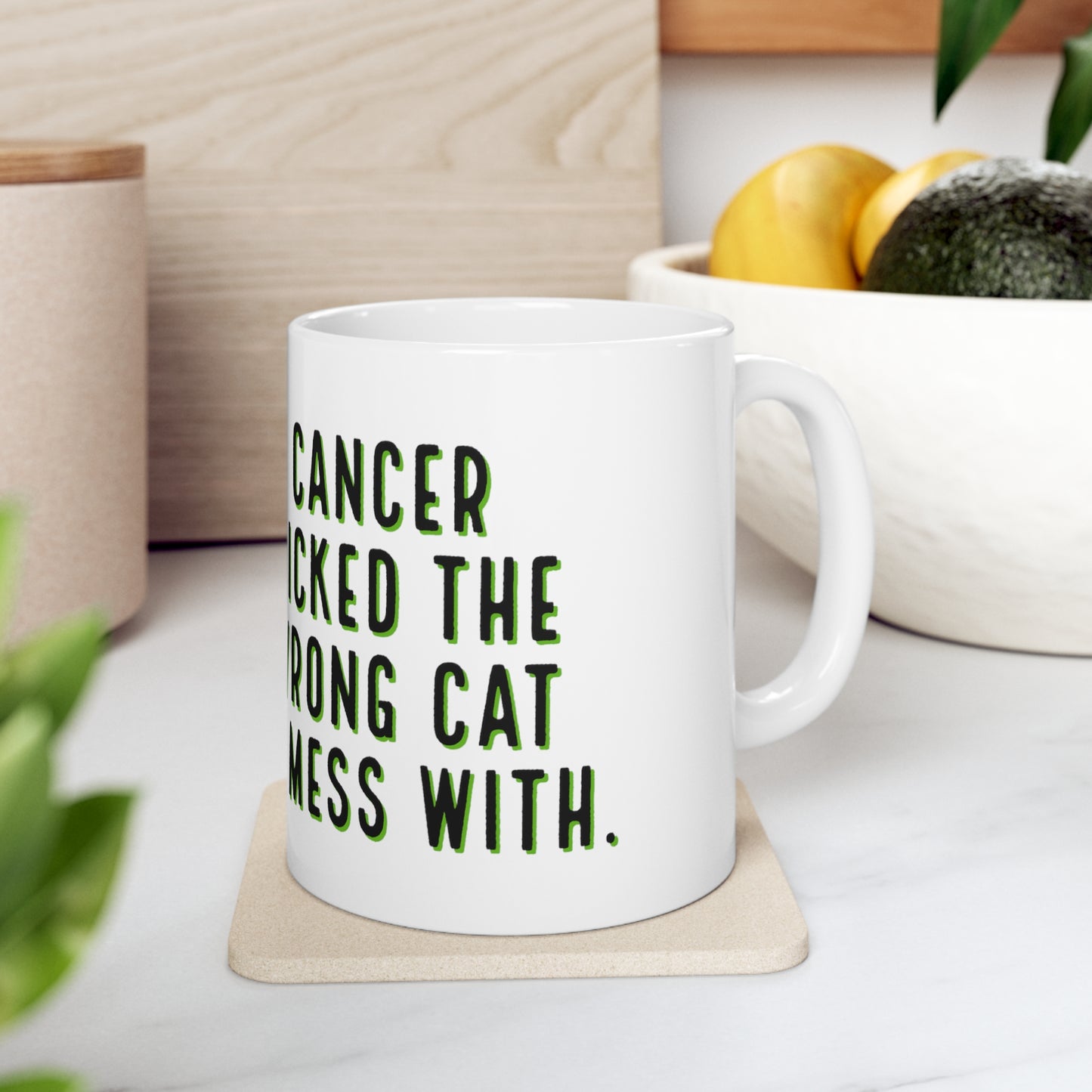 Chemo Cat Coffee Mug: Cancer Picked the Wrong Cat to Mess With - Inspiring and Empowering Ceramic Mug for Cancer Fighters