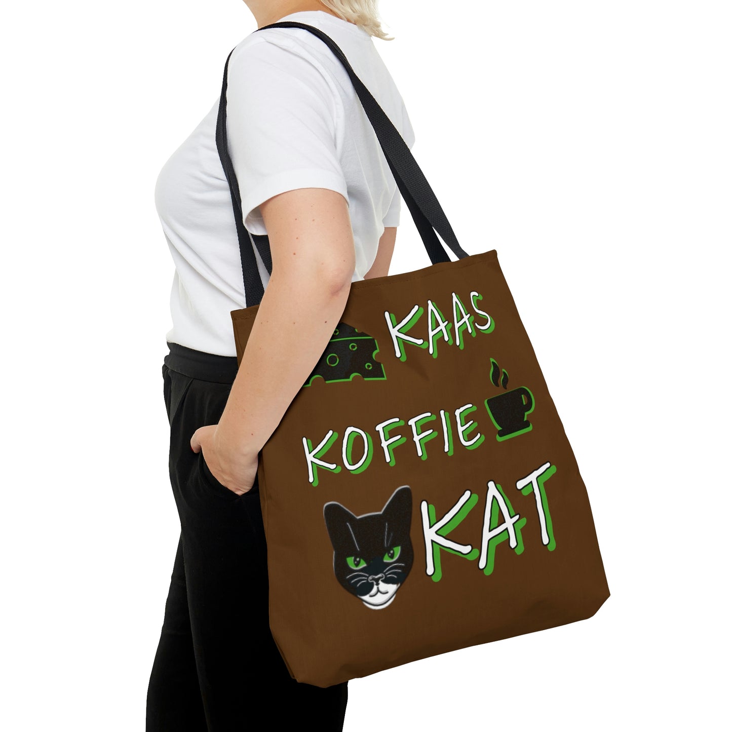 Kaas, Koffie, Kat: Tote Bag (Brown and Green)