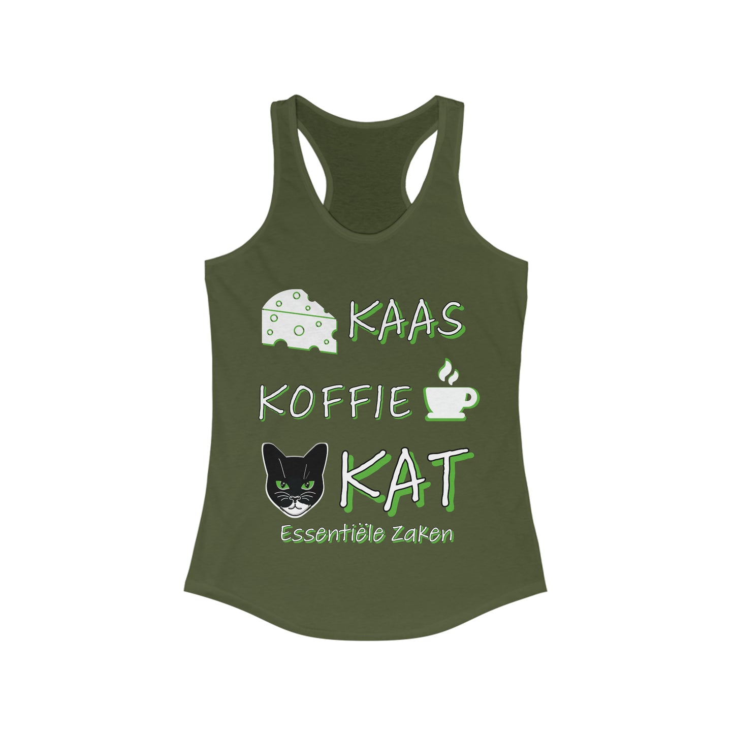 Kaas, Koffie, Kat" Essentials Racerback Tank: Embrace Amsterdam's Essence in Style!