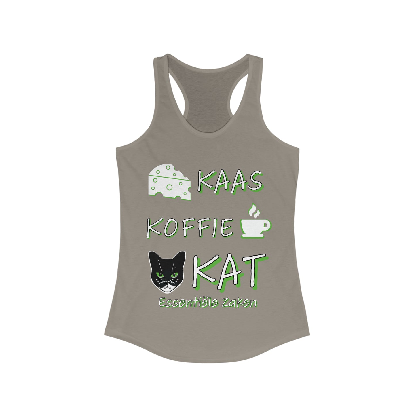 Kaas, Koffie, Kat" Essentials Racerback Tank: Embrace Amsterdam's Essence in Style!