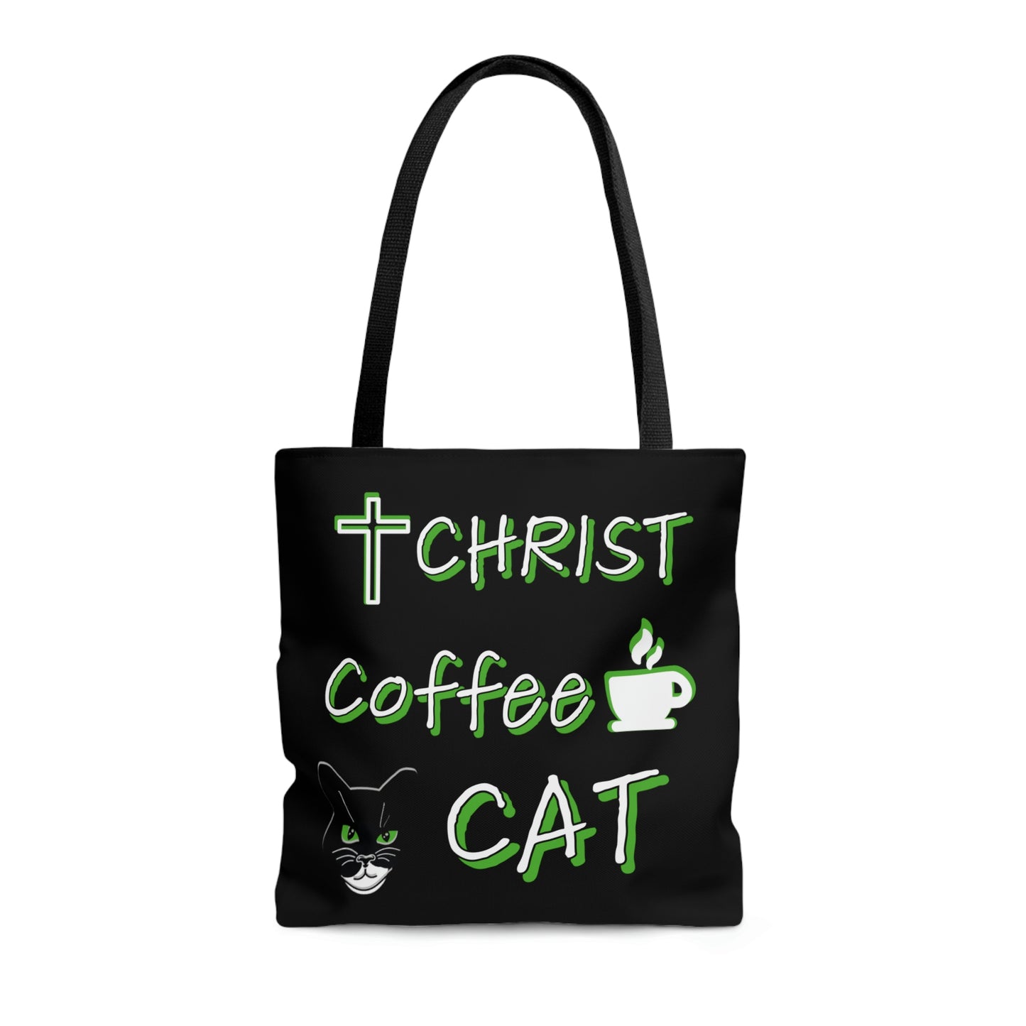 Christ, Coffee, Cat: Tote Bag (Black and Green)