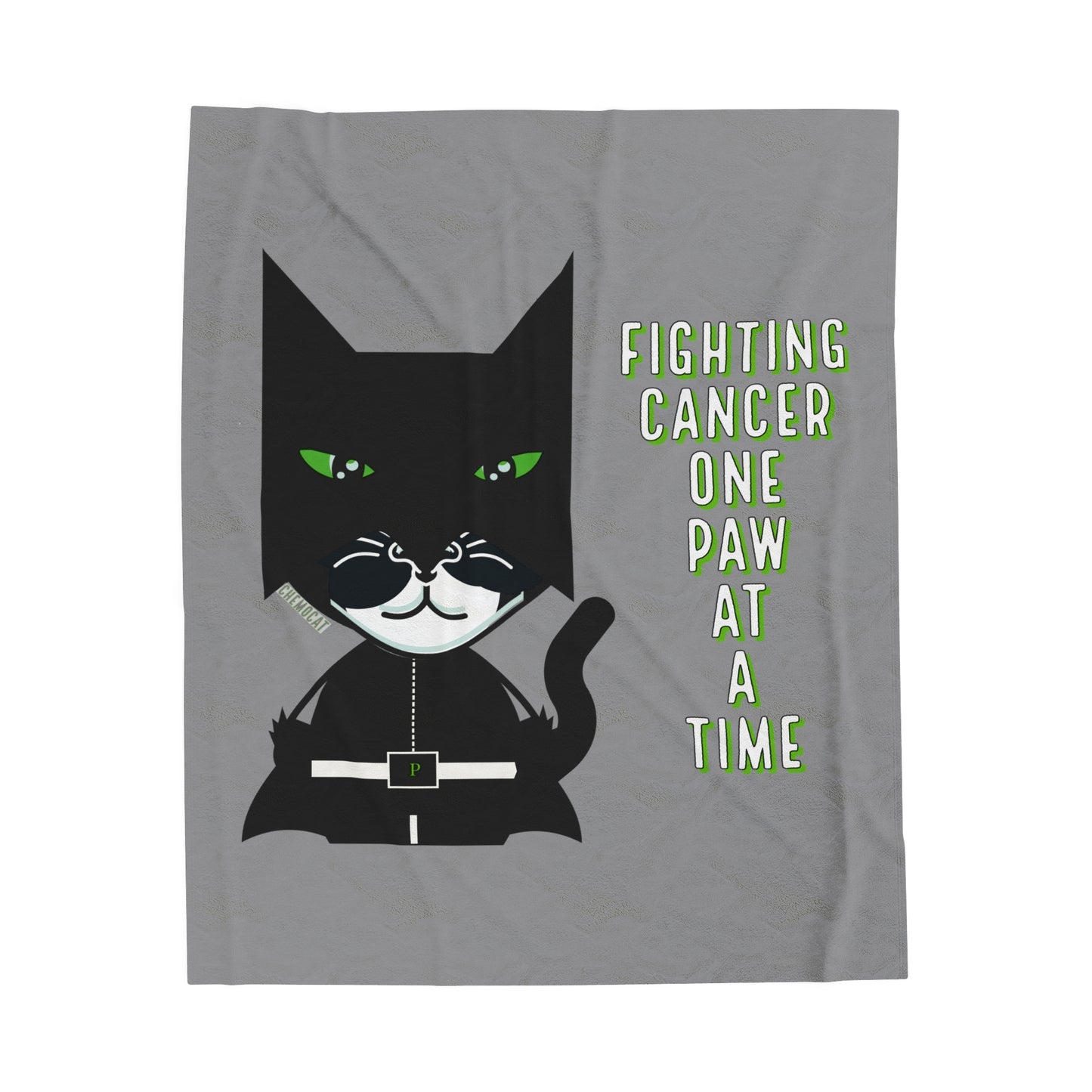 Chemo Cat Plush Velveteen Blanket Grey: Fighting Cancer One Paw at a Time - Cozy Home Décor