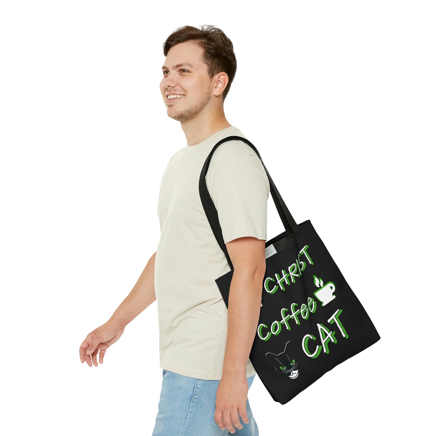 Christ, Coffee, Cat: Tote Bag (Black and Green)