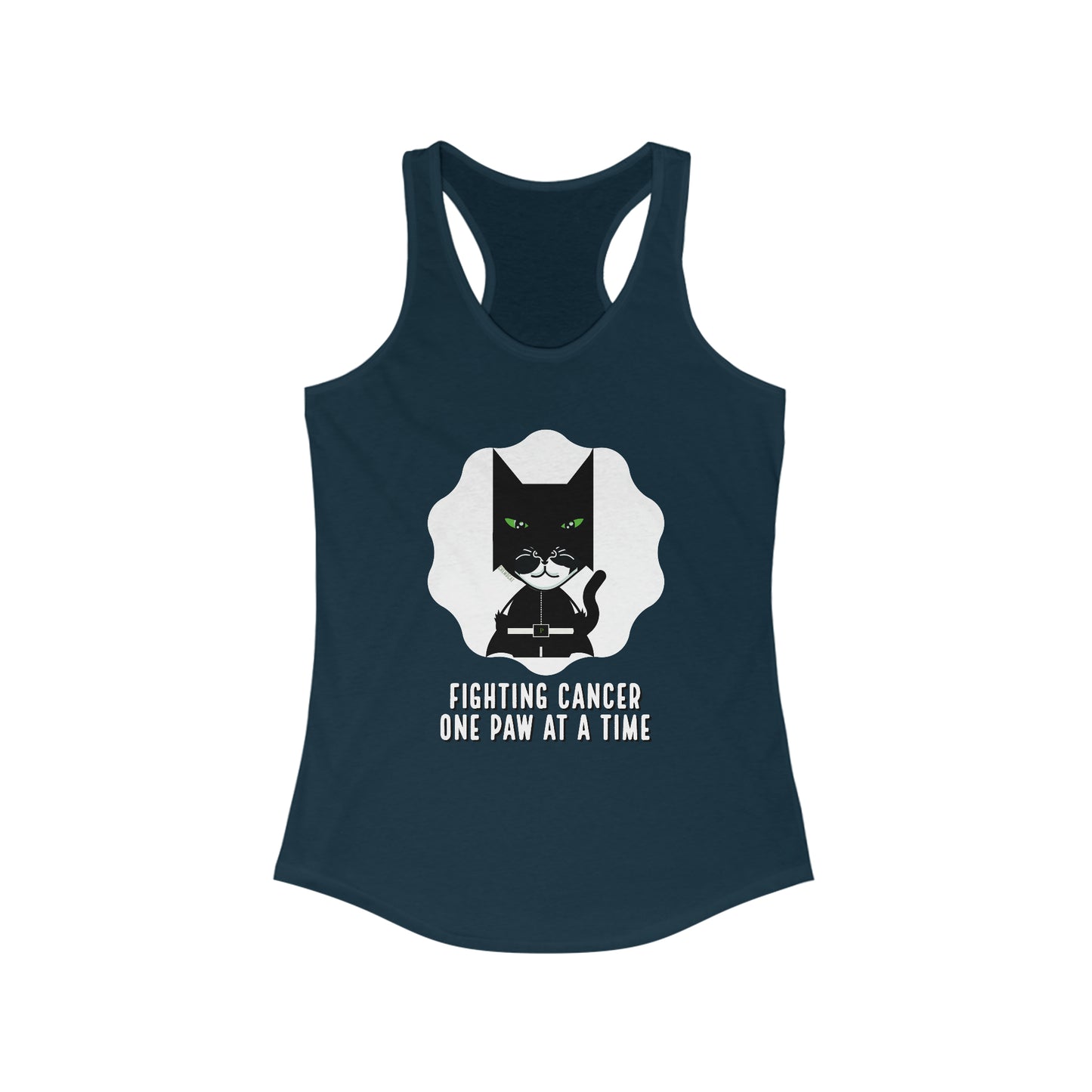 Chemo Cat Racer Tank: Fighting Cancer One Paw at a Time - Stylish Slim Fit for Empowered Women