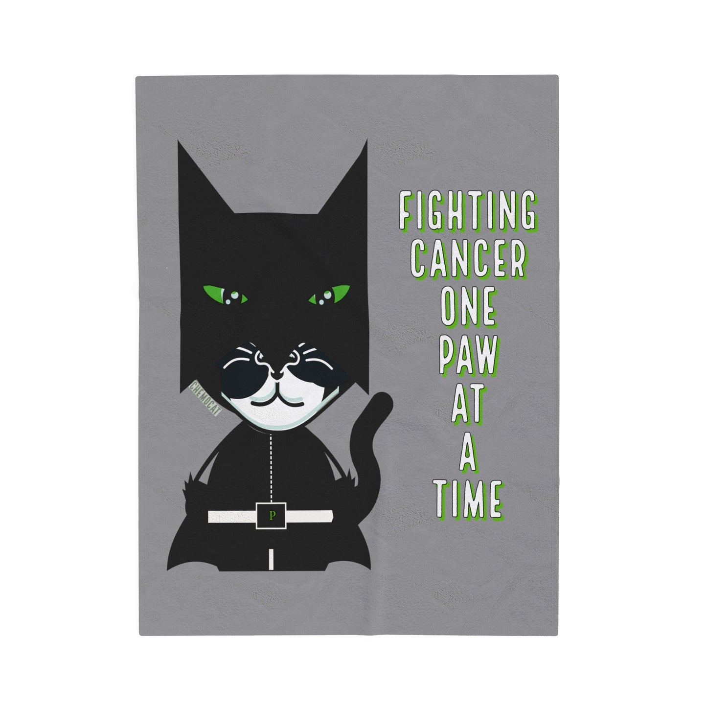 Chemo Cat Plush Velveteen Blanket Grey: Fighting Cancer One Paw at a Time - Cozy Home Décor